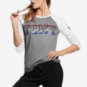 PINK Victoria's Secret Women's Gray and White Raglan Top